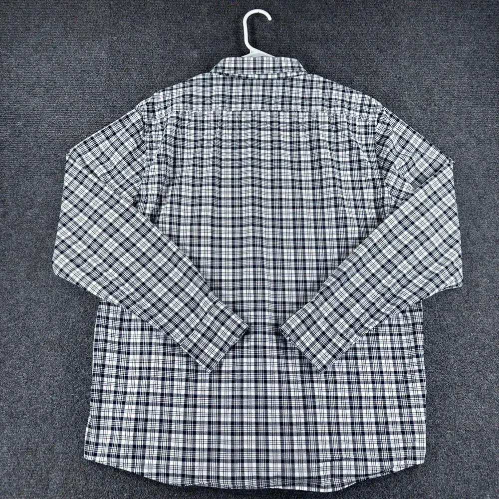 Banana Republic Button Down Shirt Mens L Large Navy White Plaid Untucked Fit